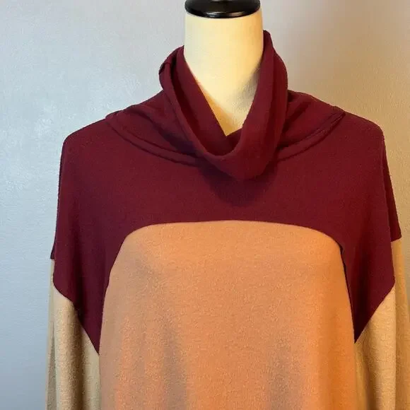 BKE Tri Color Cozy Sweater Turtleneck Longsleeve Women's Medium Artsy - Picture 5 of 8